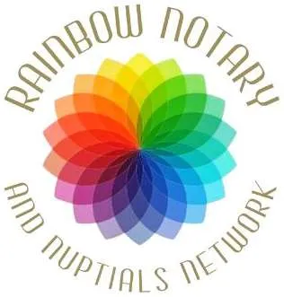 A rainbow colored flower with the words " rainbow notary and nuptials network."