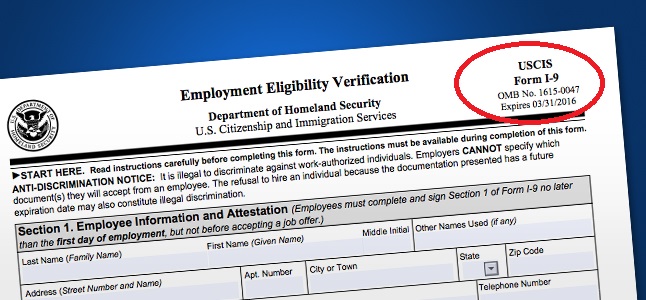 A close up of an employment eligibility verification form.